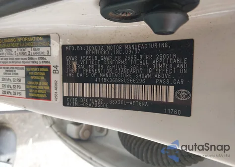 2008 Toyota Avalon Xls from USA, damaged, VIN 4T1BK36B88U266296
